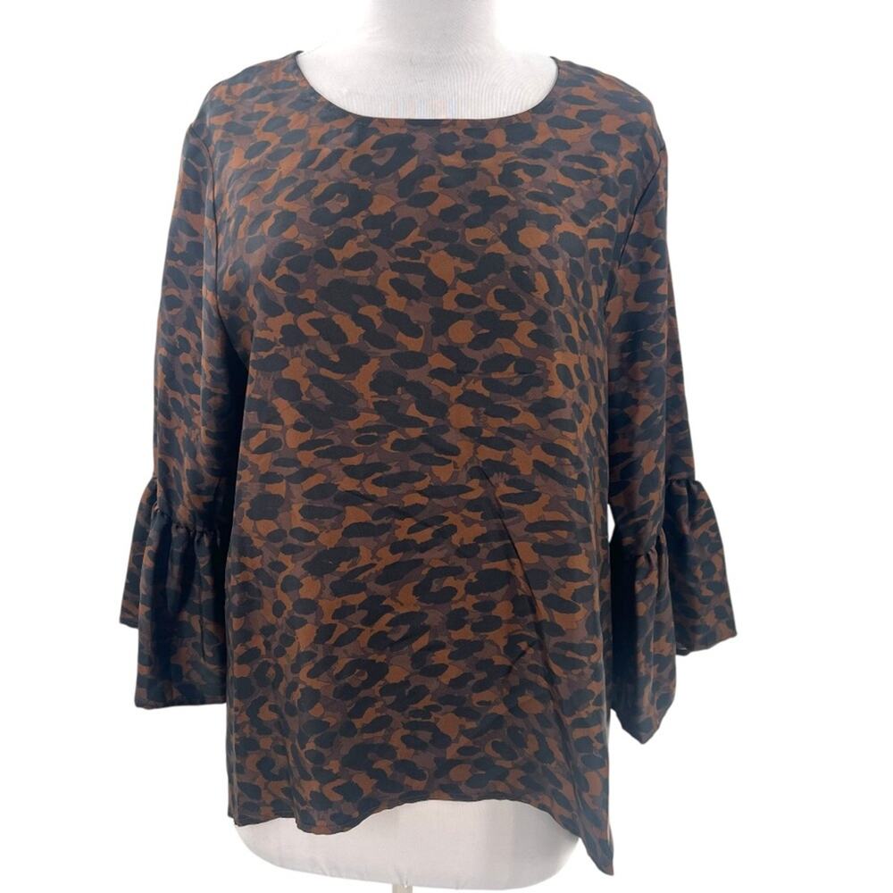 LaRoque original Ivy leopard print‎ bell sleeve silk blouse OS